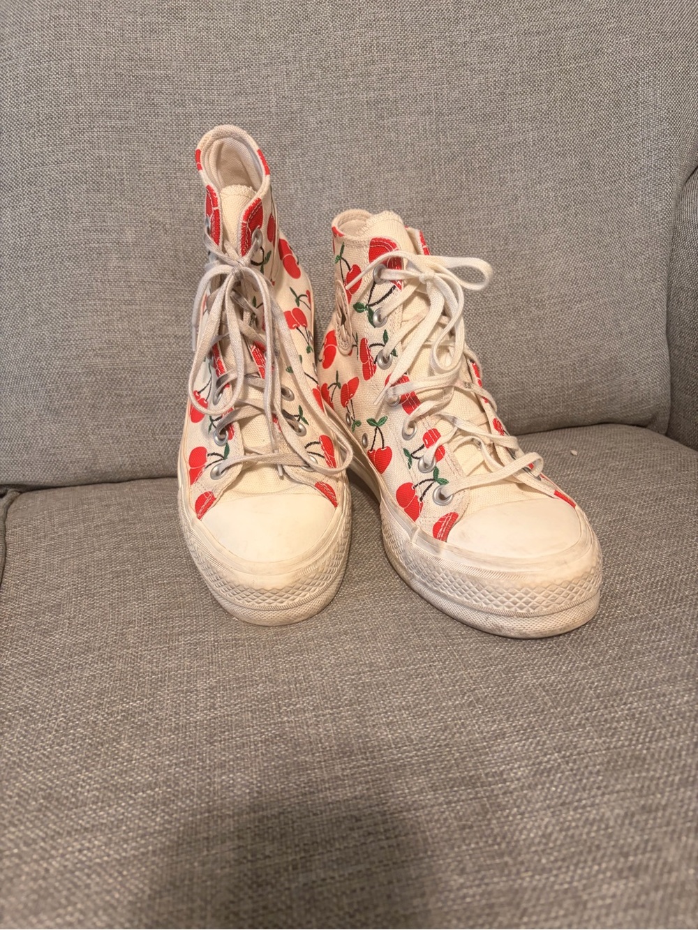 Converse High-Top Canvas Sneakers with Red Cherry Print